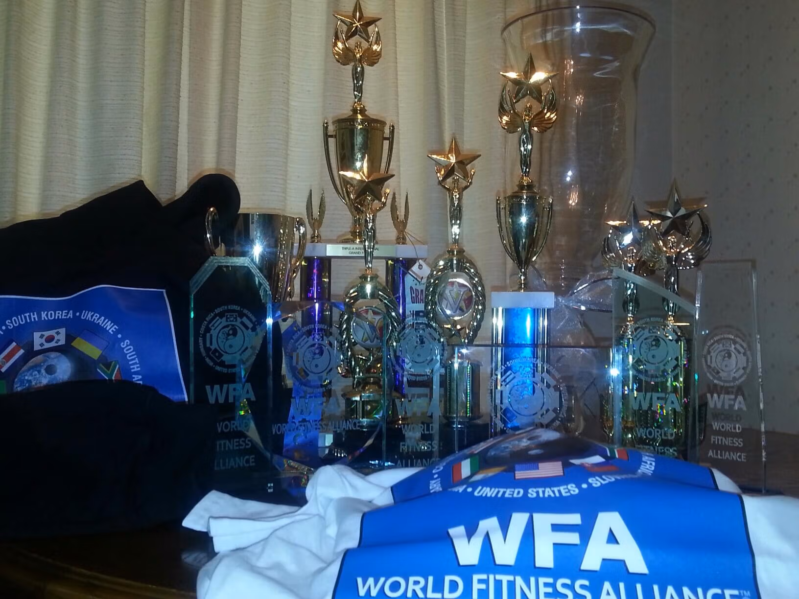 Trophies on a table