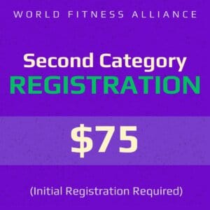 The words "Second Category Registration - $75" superimposed over a purple textured background