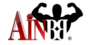 Logo for the AINBB featuring a flexing man silhouette.